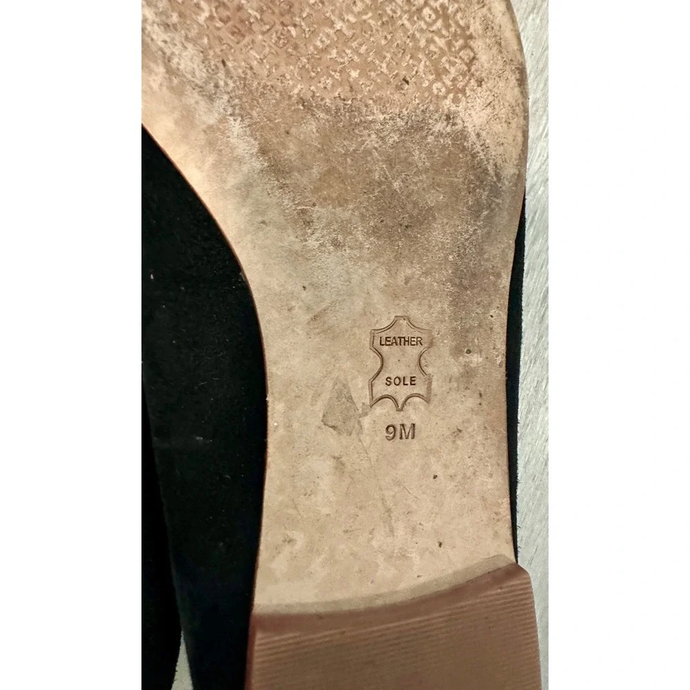 Tory Burch Suede Square Toe Flats Women 9M Black Good Patent Logo‎ Ballet Shoes